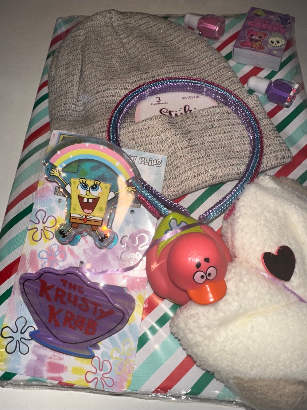 Style & Co. Beige Knit Beanie with Colorful Kids Hair Accessories. Gift set